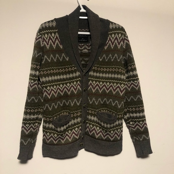 21 Men Forever 21 V-neck Knit Cardigan Sweater Top Long Sleeve Button Pockets C - Picture 1 of 7